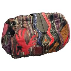1980s Sharif Multicolored Brocade Clutch Bag w Snakeskin Appliqués 8