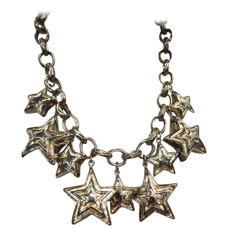 Escada 1980s Chrome Star and Chain Bib Necklace For Sale at 1stDibs