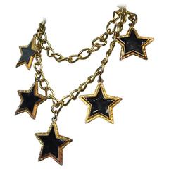 Vintage Escada 1980s Dramatic Black Enameled Star and Chain Necklace or Belt