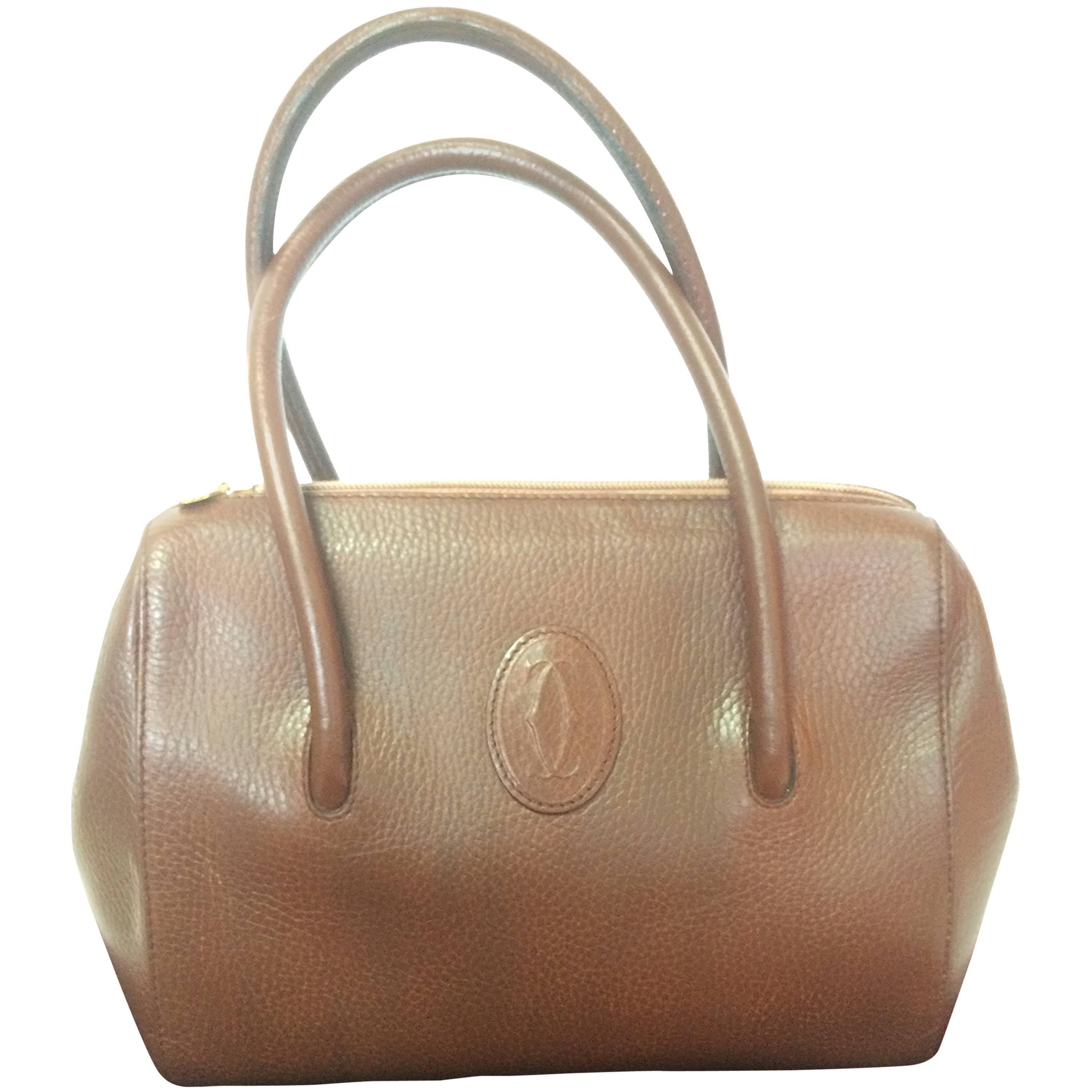Vintage Cartier classic brown leather handbag with logo.  les must de Cartier