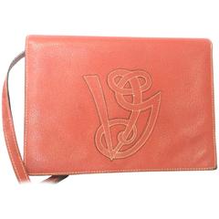 Retro Valentino Garavani red pigskin shoulder clutch bag with logo stitch mark