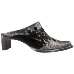 ROBERTO CAVALLI Size 10 Black Snake Leather Contrast Stitch Western Mules