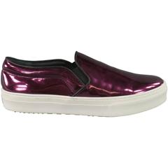 New CELINE Size 10.5 Purple Metallic Leather Slip On Sneakers