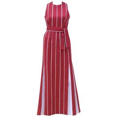 Vintage C.1970 Rodrigues Red & White Polka Dot Striped Maxi Dress