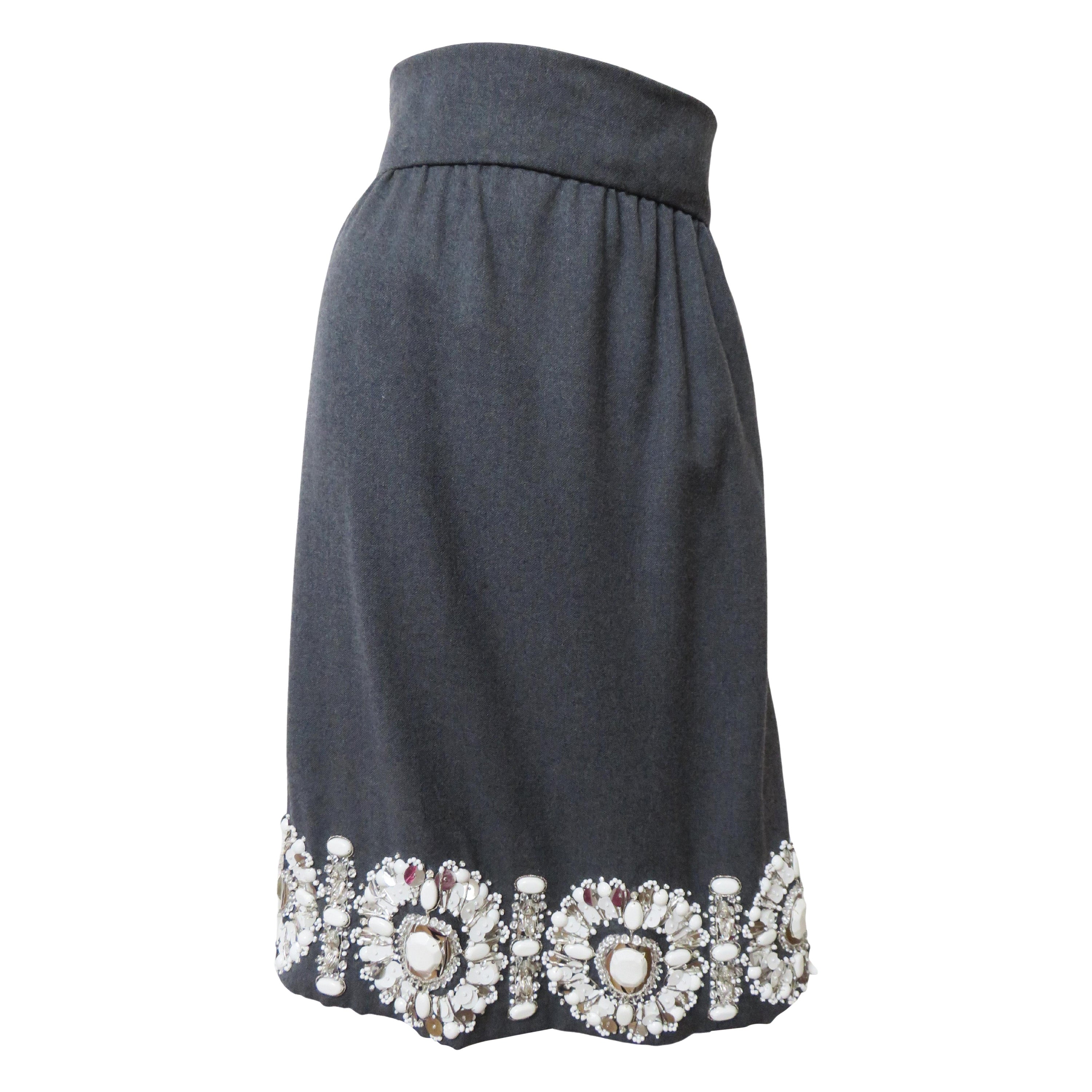 1960s Grey Skirt with Elaborate Bead Trim For Sale