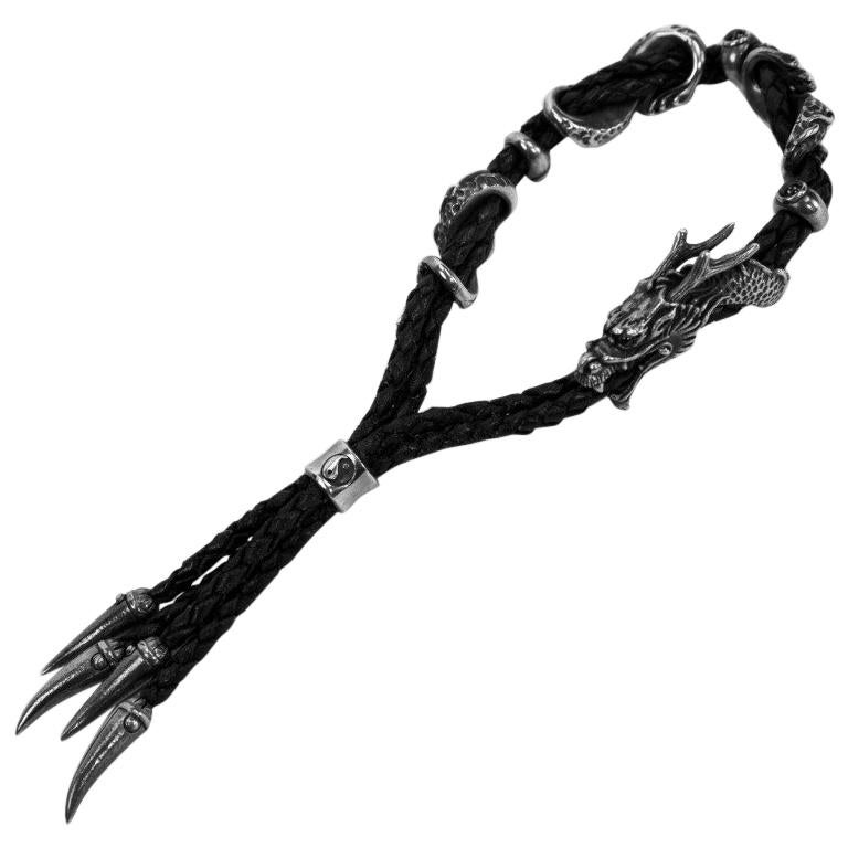 Punk Sterling Silver Dragon on Braided Leather Bracelet  For Sale