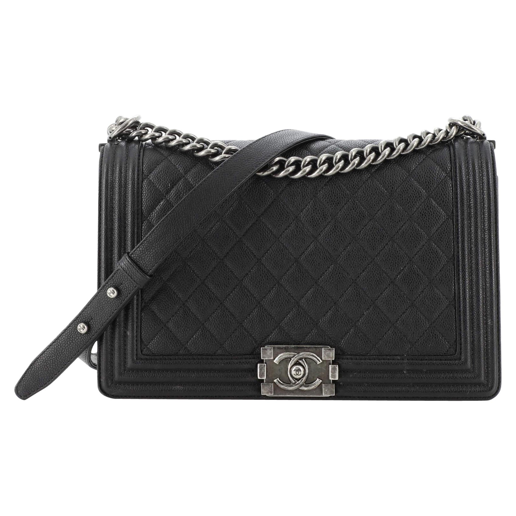 Chanel So Black Boy Flap Bag Quilted Caviar New Medium