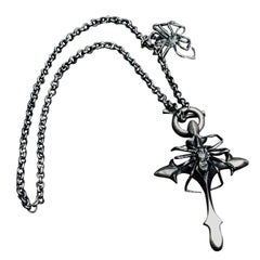 Vintage Wild Strawberry Cross Spider Link Chain Sterling Silver Goth Punk Necklace 
