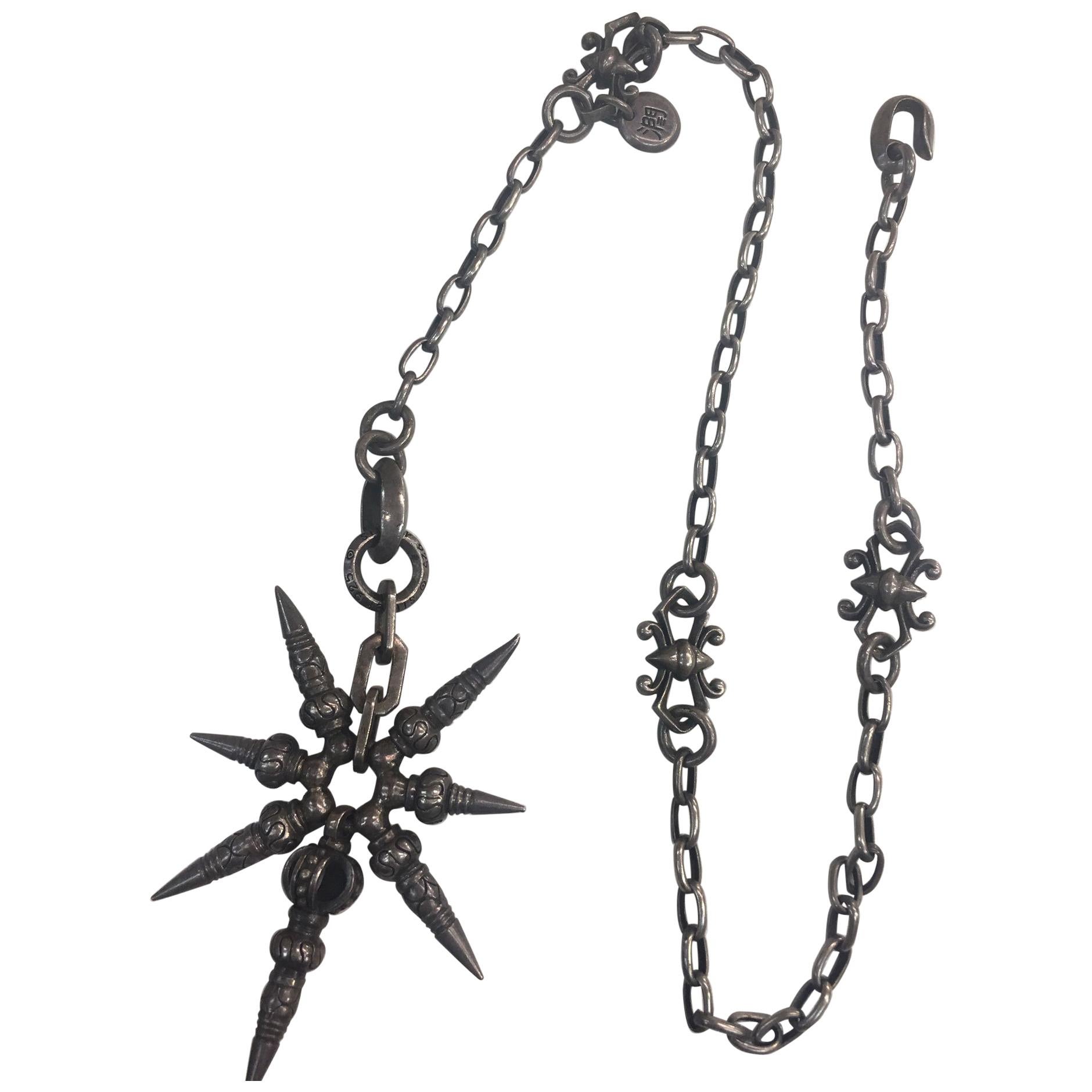 Shinobi Ninja Throwing Star Sterling Silver Link Chain Goth Punk Necklace