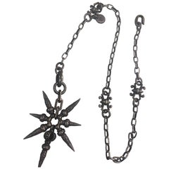 Vintage Shinobi Ninja Throwing Star Sterling Silver Link Chain Goth Punk Necklace
