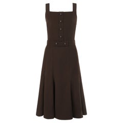 COURREGES c.1970s Hyperbole Brown Wool Sleeveless Button-Down Fit & Flare Dress