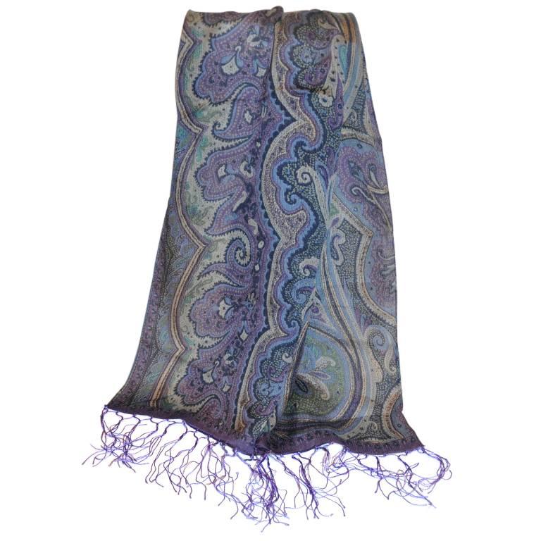 Ralph Lauren Silk Palsey Print with Hand-Knotted Silk Tassles Scarf For Sale