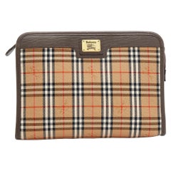Burberry Beige/Brown Nova Check Canvas And Leather Toiletry Cosmetic Pouch