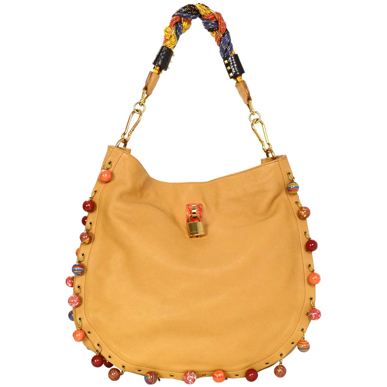 Marc Jacobs Multi-Colored Beaded Tan Daisy Hobo Bag GHW For Sale at 1stdibs