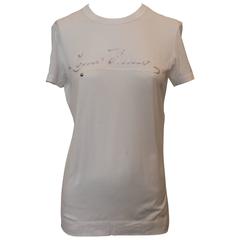 Louis Vuitton White Cotton T-Shirt with Sequin Logo - S