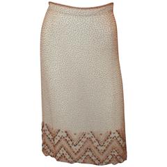 Tomasz Starzewski Cream Silk Skirt with Wooden Beaded Detail - 10