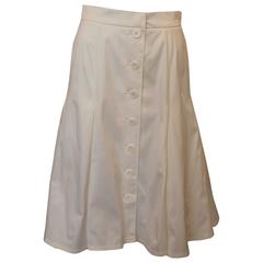 Oscar de la Renta White Cotton Tea Length Skirt with Pleats and Buttons - 6