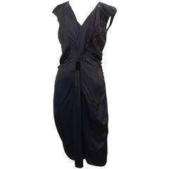 Prada Navy Silk Sleeveless Ruched V-Neck Dress - 40 3