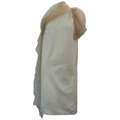 Bottega Veneta Cream Linen One Shoulder Dress with Silk Detail - 40