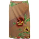 Leonard Falda de punto de seda tostada con estampado floral grande - 38