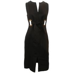 Valentino Black Linen Sleeveless Dress with Grommet Belt - 6
