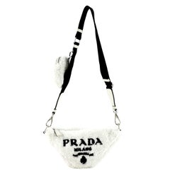 Prada Triangle Logo Zip Crossbody Bag Terry Cloth Small