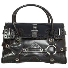 Luella Black Leather Bartley Handbag with SHW and Perforated Detail
