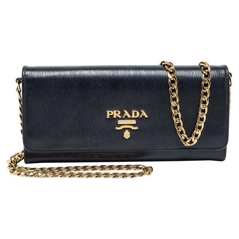 Prada Black Vitello Move Leather Wallet on Chain at 1stDibs