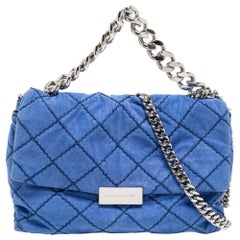 Stella McCartney Blue Quilted Faux Suede Medium Beckett Chain Bag