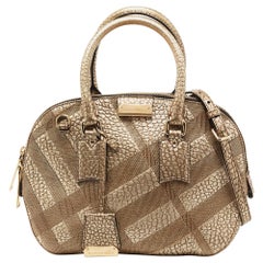 Burberry Metallic Gold Heritage Grain Check Embossed Leather Small Orchard Bowli