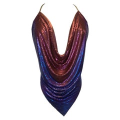 1990s Whiting & Davis Pink To Blue Ombre Chainmail Halter Cowl Top