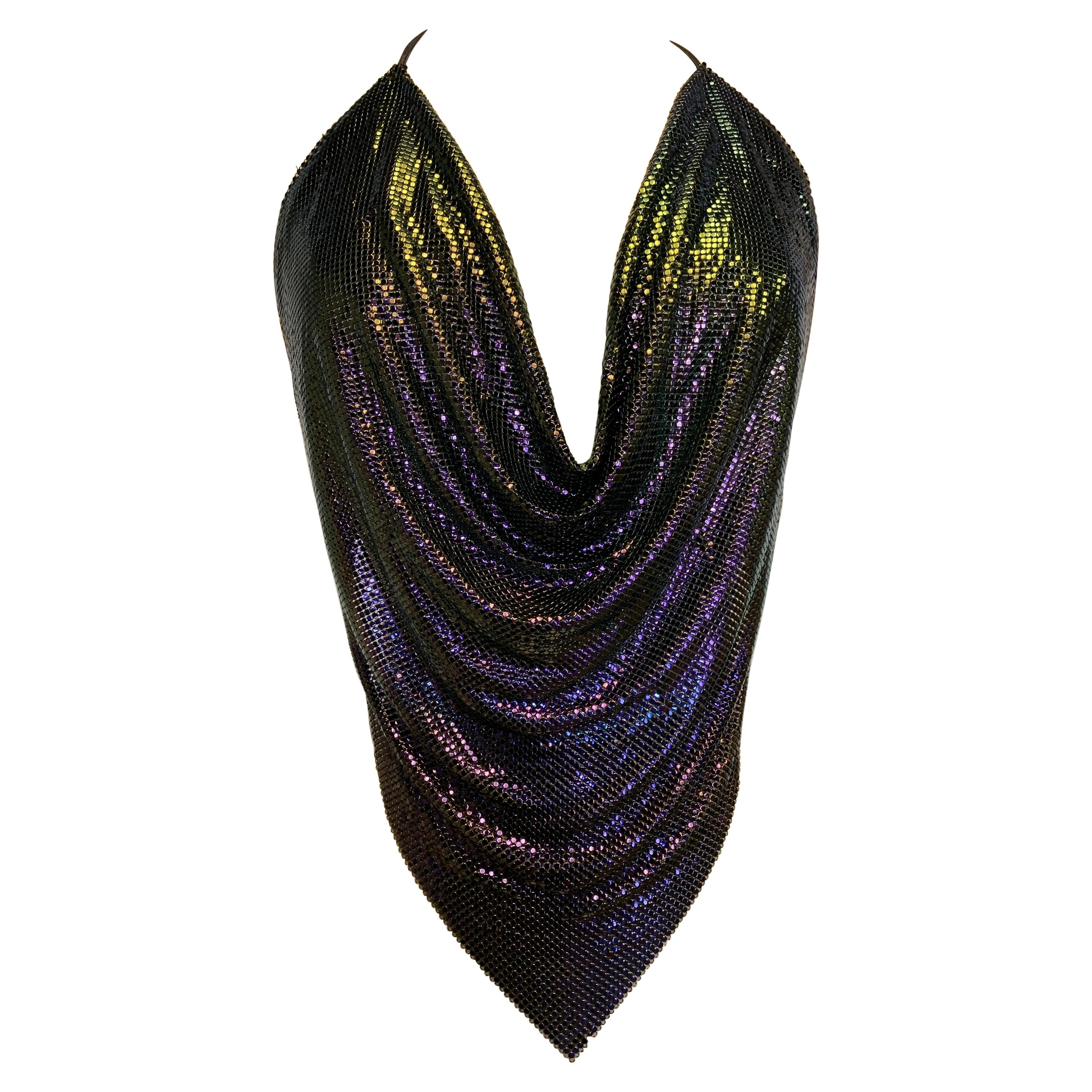 1990s Whiting & Davis Aubergine toOrchid Ombre Chainmail Halter Cowl Top For Sale