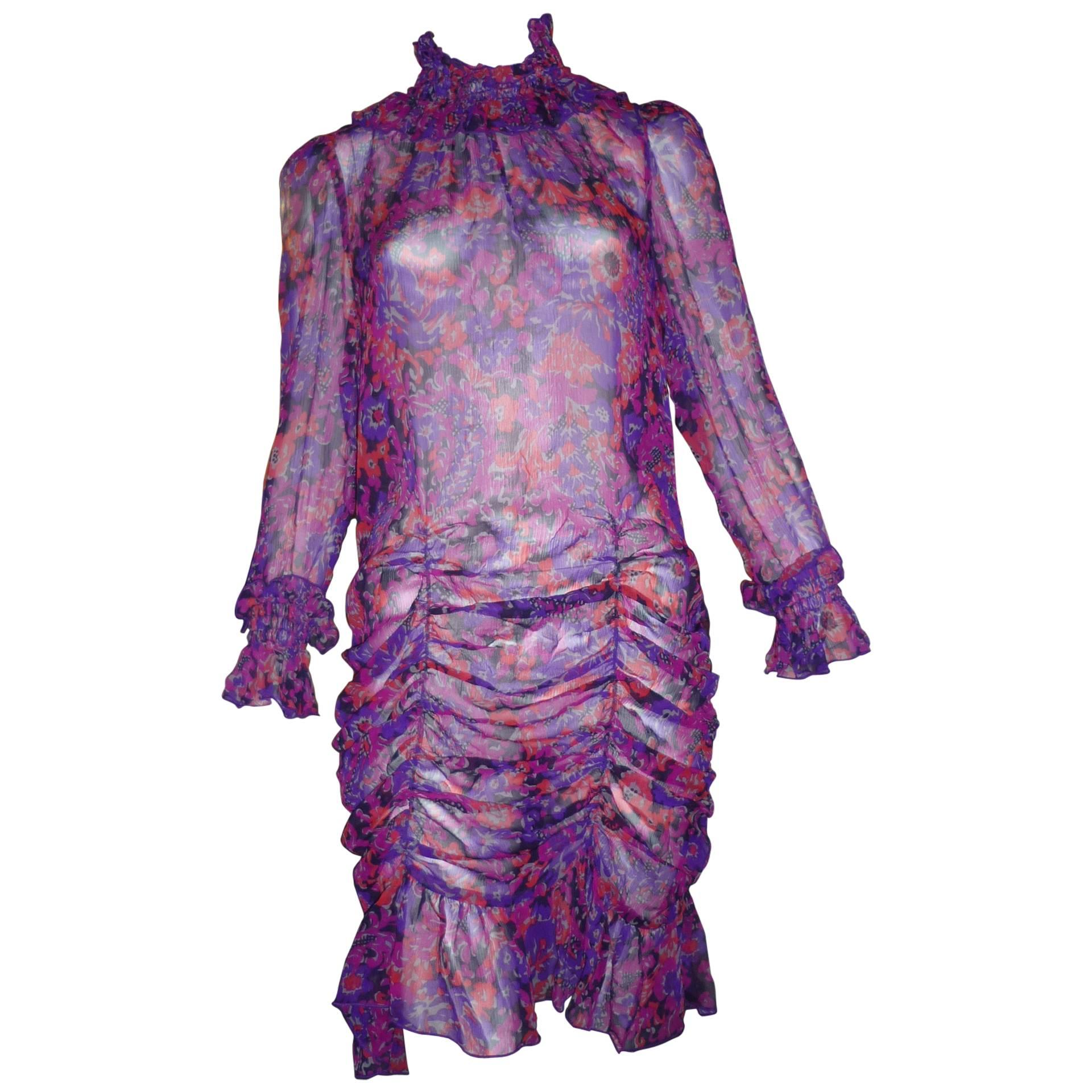 1990s Anna Sui Silk Sheer Floral Dress