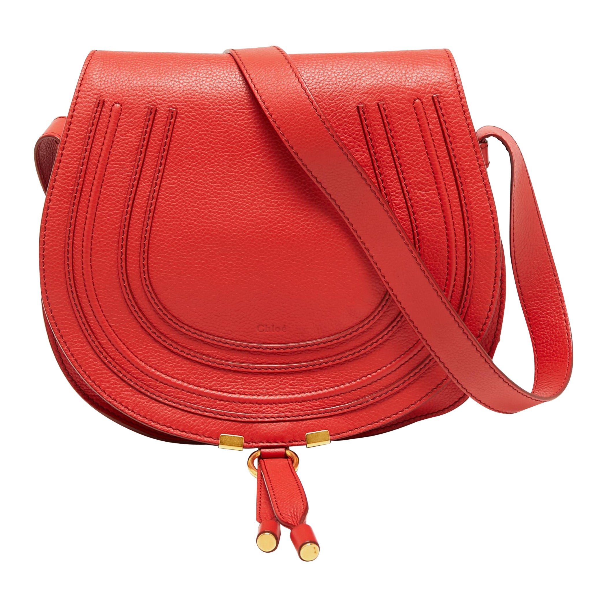 Chloe Red Leather Medium Marcie Crossbody Bag