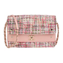 CHANEL Pink Lambskin & Multi-Tweed Medium Classic Flap Bag