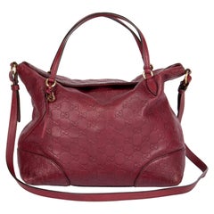 GUCCI Burgundy GG Embossed Guccissima Calfskin Leather Signature Tote