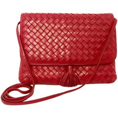 Vintage Beautiful Bottega Veneta Red Convertible Intrecciato Crossbody/Clutch