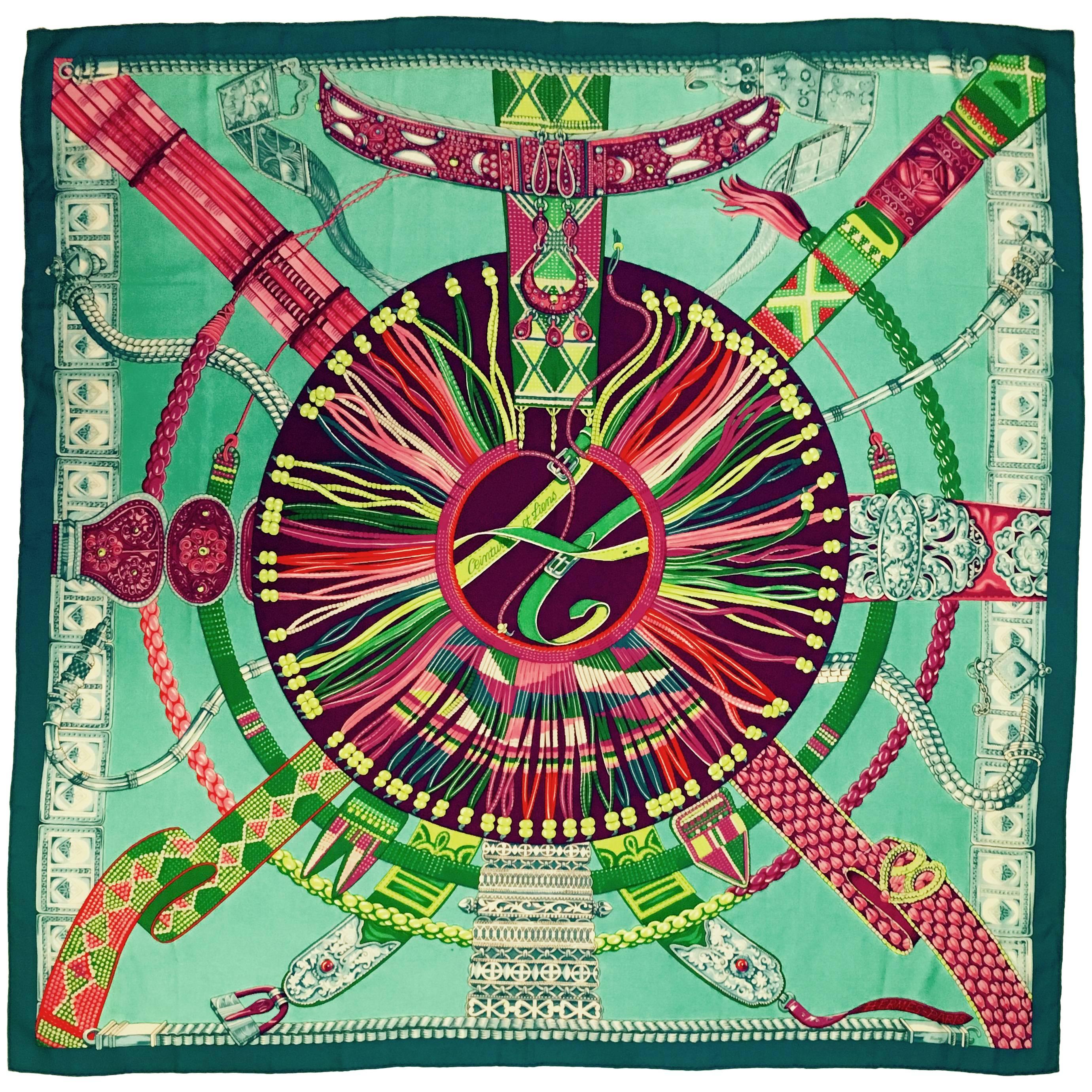 New Cashmere and Silk Hermes "Ceintures et Liens" Scarf