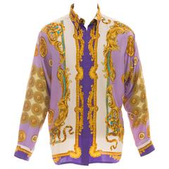 Retro Gianni Versace Men's Silk Medusa Print Shirt, Circa 1990's