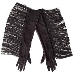 Lanvin By Alber Elbaz Black Leather Fringe Gloves