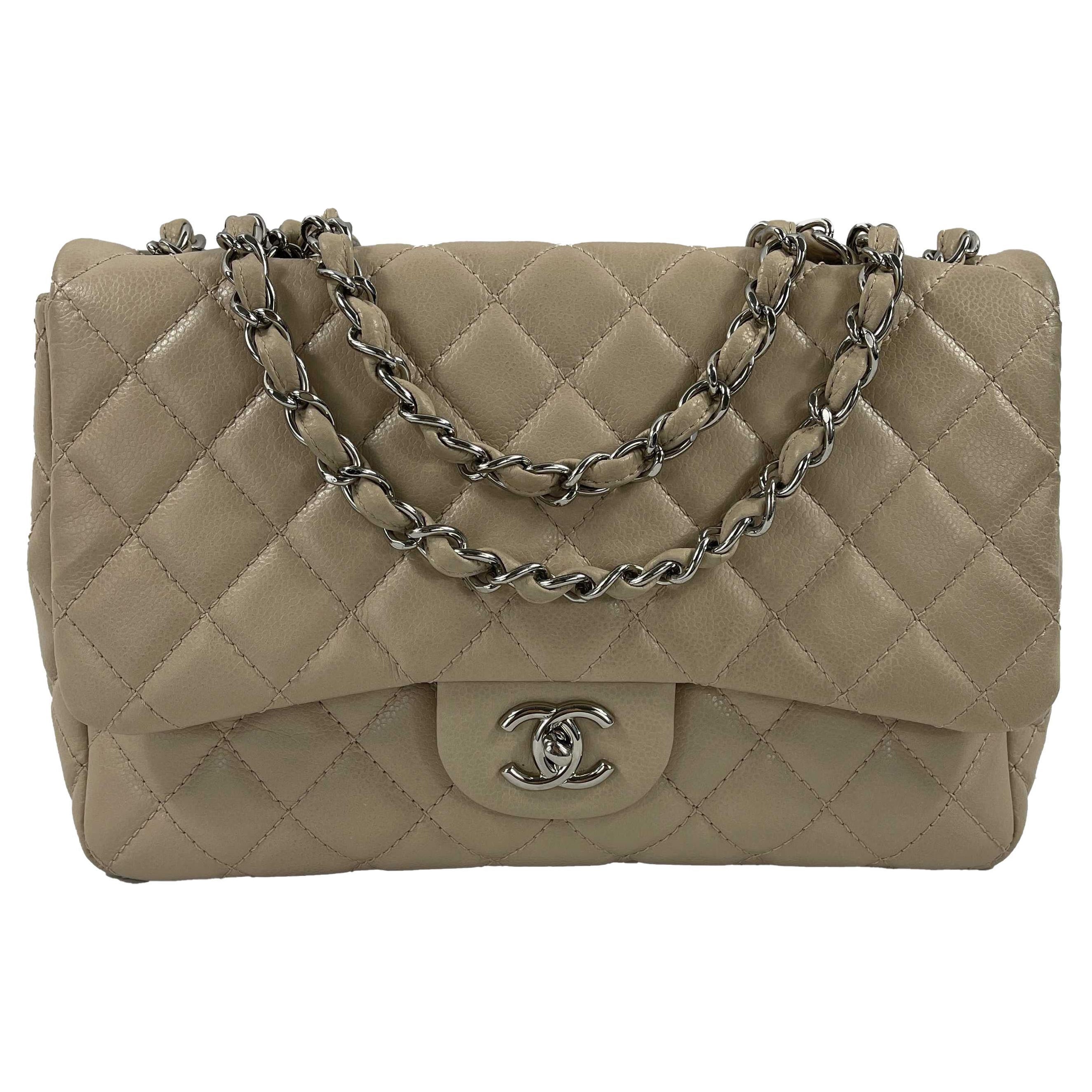 Chanel - Jumbo Lambskin Quilted Single Flap - Beige - Silver Shoulder Bag