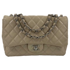 Used CHANEL - Jumbo Lambskin Quilted Single Flap - Beige - Silver Shoulder Bag