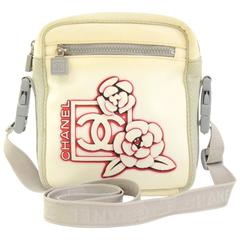 Vintage Chanel Sports Line Red Camellia x White Nylon Shoulder Pouch Bag