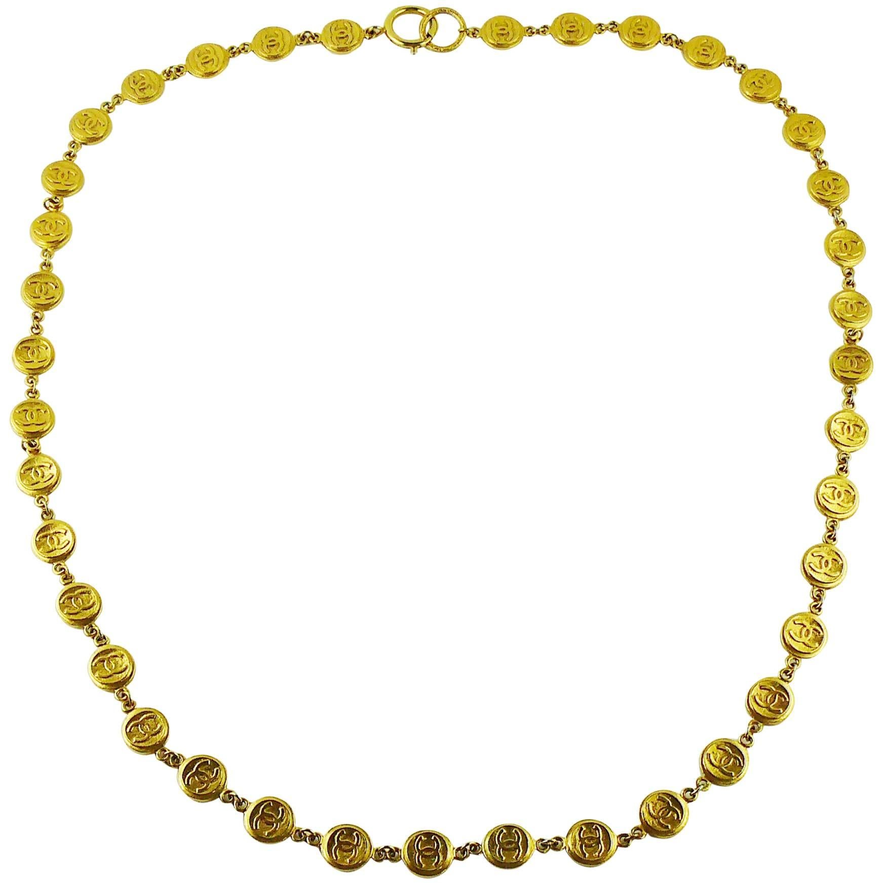 Chanel Vintage Gold Tone CC Coin Necklace