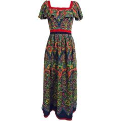 Vintage Mollie Parnis floral gauze ruffle shoulder maxi dress 1960s 2