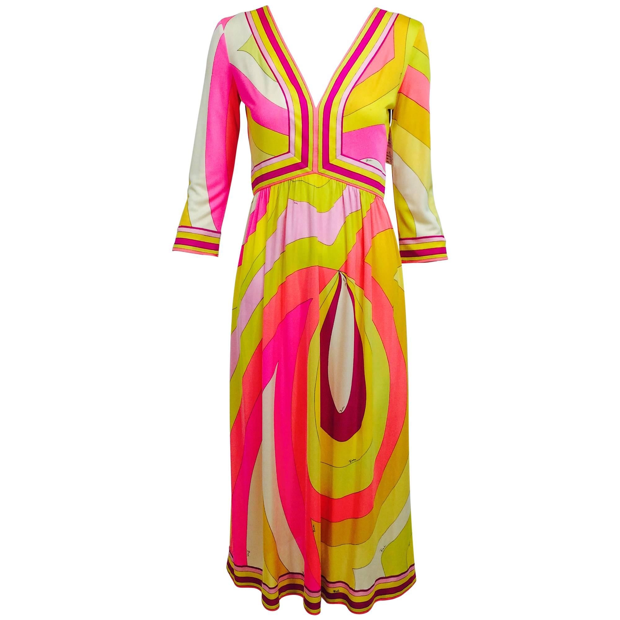 Vintage Emilio Pucci hot pink & citron Silk jersey dress 1960s