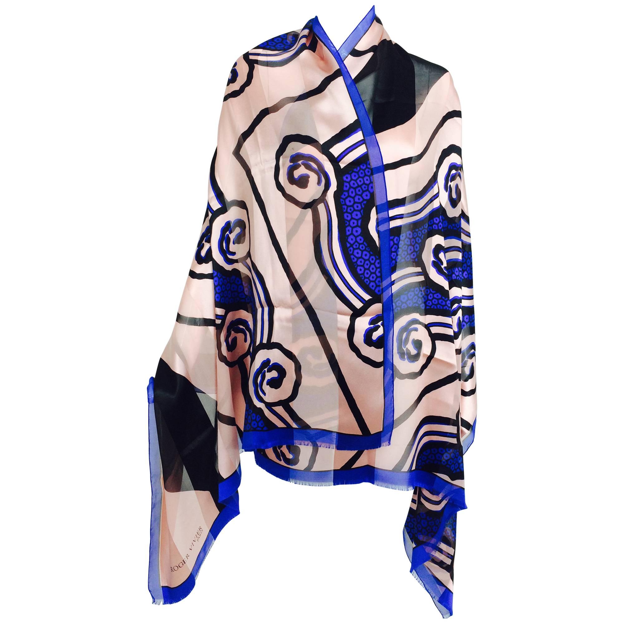 Vintage Roger Vivier Paris Art Deco design silk shawl 1990s