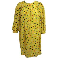 Vintage Ungaro coloured heart print yellow smock dress 1980s