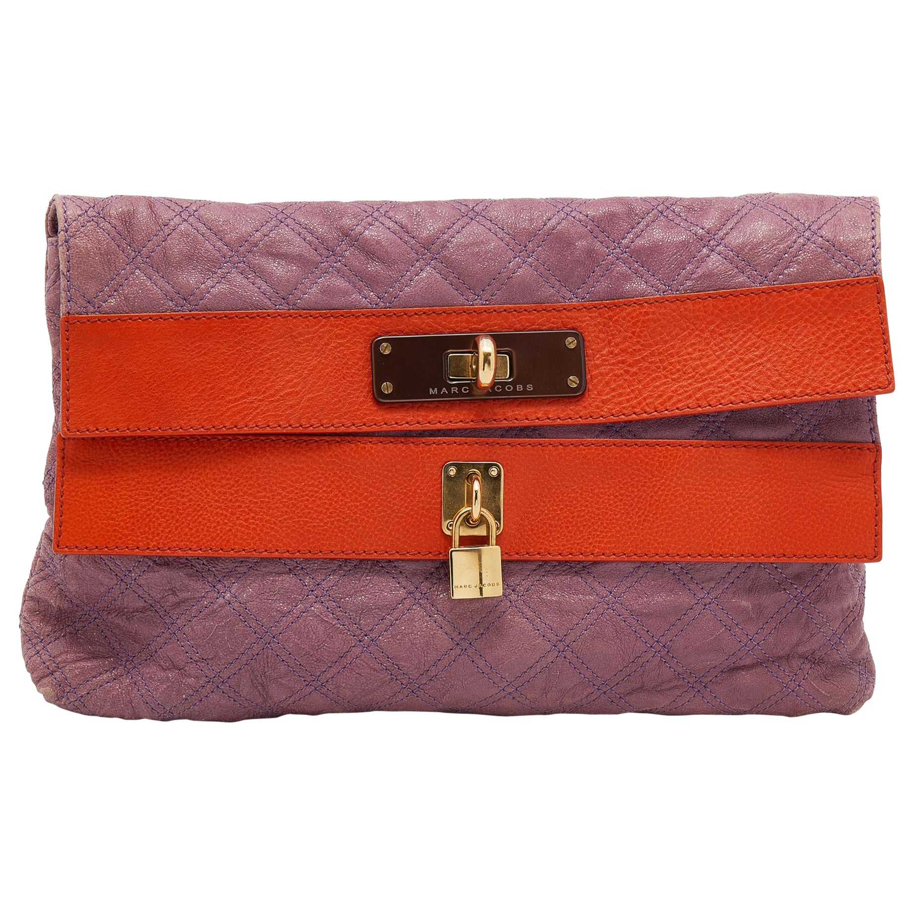 Marc Jacobs Purple Quilted Leather Lock Clutch For Sale at 1stDibs | marc  jacobs birkin
