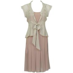 Chanel 2004 Spring Celadon and Beige Chiffon Dress and Vest 12